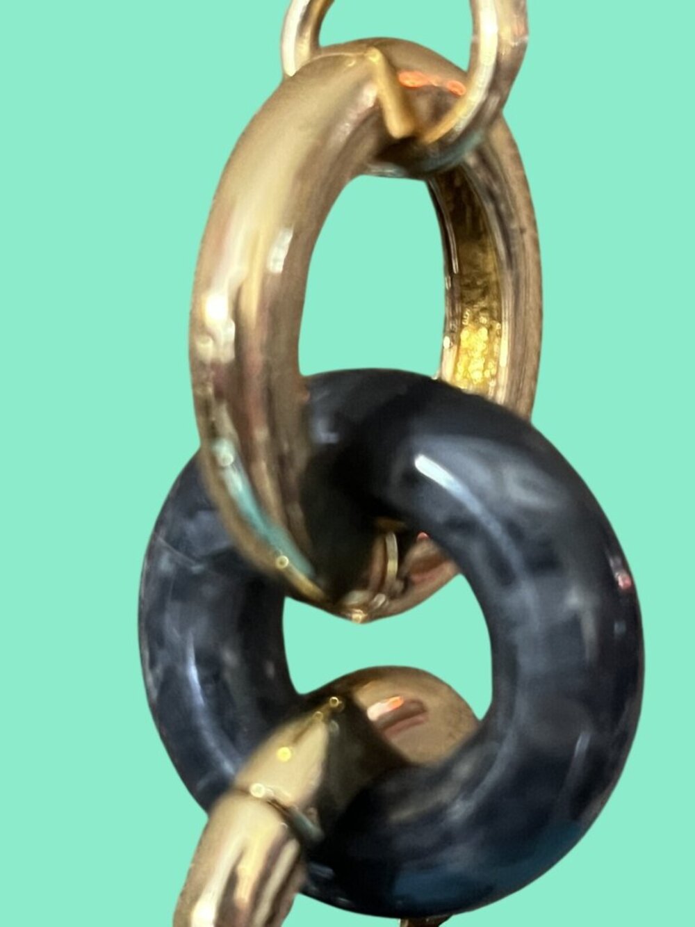 Marbled Blue & Gold Chunky Chain Necklace With Toggle Closure By Talbots - Picture 5 of 5
